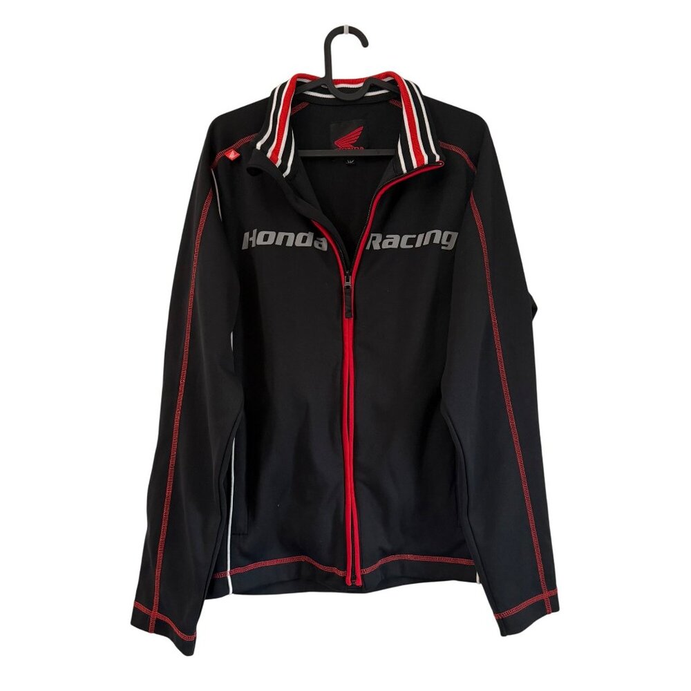 Honda Racing Black Red Softshell Logo Full Zip Sweater Mens Size Large